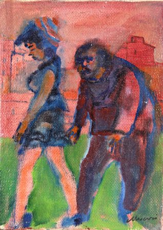 Mino Maccari (Siena, 1898 - Roma, 1989). Periferia, anni’70. Olio su tela,...