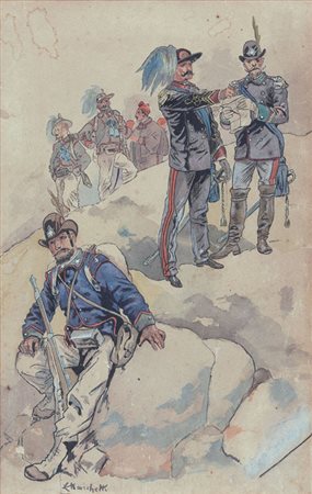 MARCHETTI LUDOVICO Roma 10/05/1853 - Parigi 20/06/1909Bersaglieriacquerello...