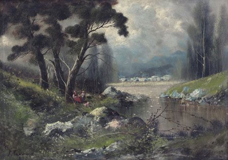 CAPUANO FRANCESCO Napoli 1854 - dopo il 1908Paesaggio con figuraolio su tela...