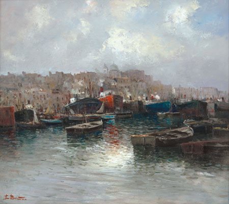 BRIANTE EZELINO Napoli 1901 - Roma 1977Il porto a Pozzuoliolio su tavola cm....