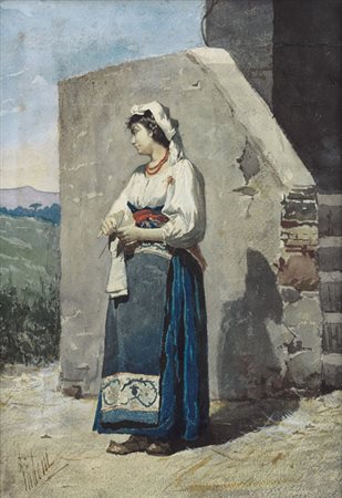 INDONI FILIPPO attivo Roma seconda meta' XIX sec.Popolanaacquerello su carta...