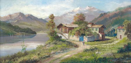 GRECHI OMOBONO Firenze 1900 - Andora (SV) 1975Paesaggio sul lagoolio su tela...