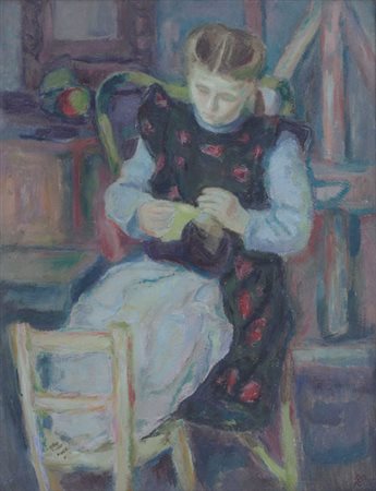 VELLANI MARCHI MARIO Modena 1895 - Milano 1979La merlettaia, 1955olio su...