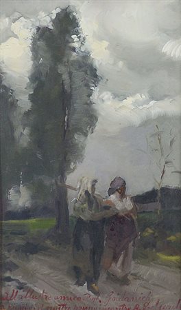 DEL SORDO ALFREDO 1905 - 1932Ritorno dai campiolio su masonite cm. 32,7x19,...