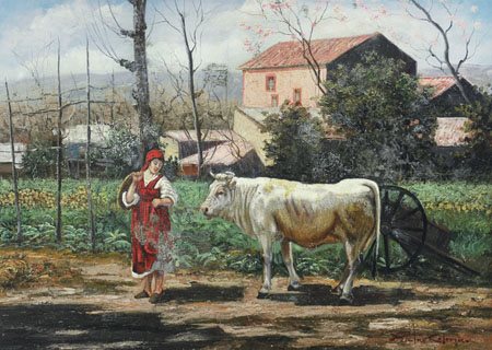 COLONNA PIETRO Napoli 1943Lavori in campagna, (1982)olio su tela cm. 50x70,...