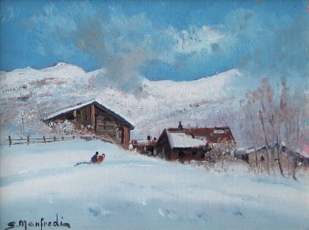 MANFREDI SERGIO Torino 1932Mattino di sole a Lignodolio su cartone cm. 18x24,...