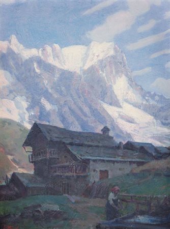 VIOLA ERMINIO 1889 - 1965Paesaggio montano con baiteolio su tavola cm. 40x30,...
