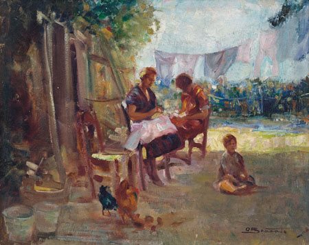 BOZZATO ATTILIO ACHILLE 1886 - 1954Le rammendatriciolio su tela cm. 40x50,...