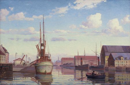 PITTORE DEL XX SECOLO Il porto, 1911olio su tela cm. 45,5x68,5; reca la firma...