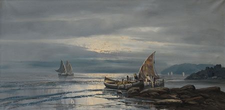 TESTA REMO Italia XX secoloMarina con pescatoriolio su tela cm. 60x120, firma...