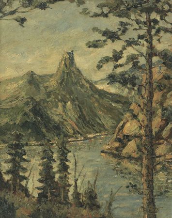 AGNETTI CIRO Milano 1913 - 1984Zervreilasee, 1950olio su masonite cm 50x40,...