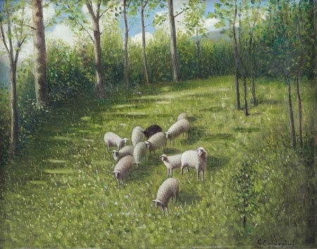 CALDERINI GIUSEPPE Camerino d'Asti (At) 1892 - 1980Gregge al pascoloolio su...