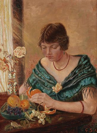 SPAGNOLO GAETANO Caserta 1882 - Napoli 1964Fanciulla con scialle verde,...