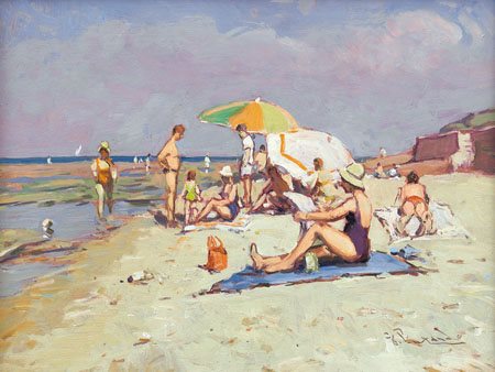 LUXARDO GIORGIO Livorno 1937Bagnanti all'Accademia con ombrelloni variopinti,...