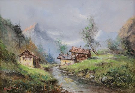 BRIOSCHI ATHOS Milano 03/10/1910 - 2000Paesaggioolio su cartone cm. 25x35,...