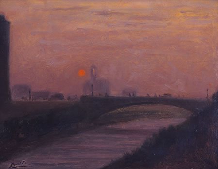 ALBANO MARIO Torino 27/07/1896 - 19/12/1968Torino, tramontoolio su cartone...