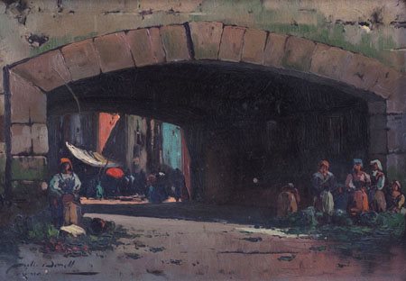 BORREL JULIO Y PLA Mercato romanoolio su cartone cm. 25x35,5; firma e...