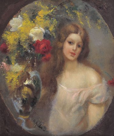 MALDARELLI GIUSEPPE Napoli 11/09/1885 - 16/04/1958Ragazza tra i fioriolio su...