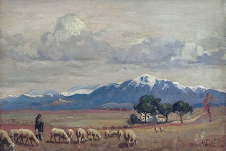 FIVET ALPHONSE EMILE 1872 - 1942Pastore con gregge al pascolo, 1915olio su...