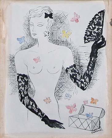 PONTI GIO Milano 1897 - 1979Dama con ventagliotecnica mista su cartoncino cm....