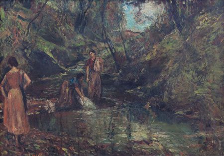 GORRA GIULIO Cremona 01/08/1832 - Torino 21/05/1884Lavandaie al fiumeolio su...