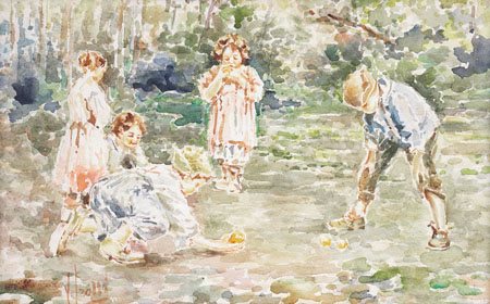 IROLLI VINCENZO Napoli 30/09/1860 - 27/11/1942Gioco di bimbiacquerello su...