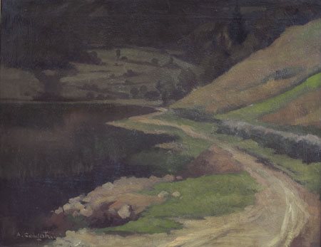 CAMPESTRINI ALCIDE ERNESTO Milano 1897 - Milano 1983Paesaggio con lagoolio su...