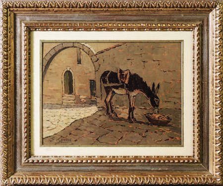 GIOVANNI LOMI (1889-1969) Vecchio asinello - Old Donkey olio su faesite - oil...