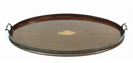 14. VASSOIO OVALE IN SATINWOOD - OVAL SATINWOOD TRAY intarsiato con conchiglia