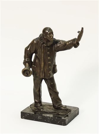 PULCINELLA FIGURA IN BRONZO - BRONZE FIGURE firmata S. Cinque, su base in...