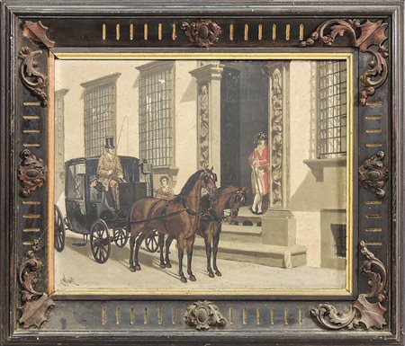 CARROZZA IN ATTESA DAVANTI AD UN NOBILE PALAZZO LUCCHESE, Scuola toscana...