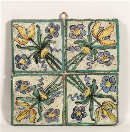 SERIE DI QUATTRO MATTONELLE IN TERRACOTTA SMALTATA - FOUR GLAZED TERRACOTTA...