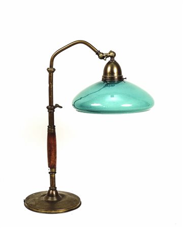 LUME DA TAVOLO IN OTTONE E LEGNO - WOOD AND METAL TABLE LAMP paralume in...