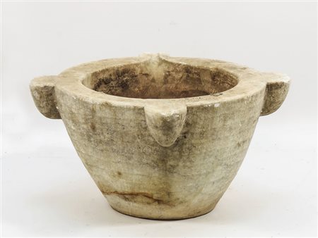 ANTICO MORTAIO IN MARMO - OLD MARBLE MORTAR h cm 23, diam cm 37,5