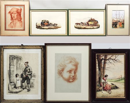 LOTTO DI DISEGNI, ACQUERELLI E STAMPE, IN CORNICE (8)