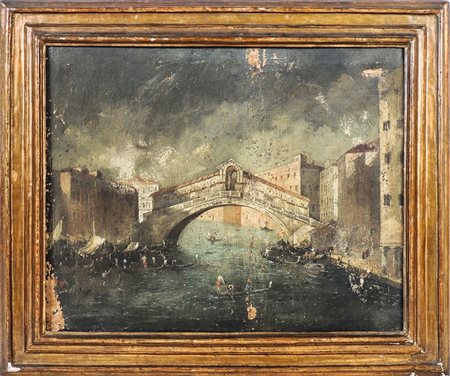 PONTE DI RIALTO A VENEZIA - THE RIALTO BRIDGE IN VENICE Scuola veneta del XIX...