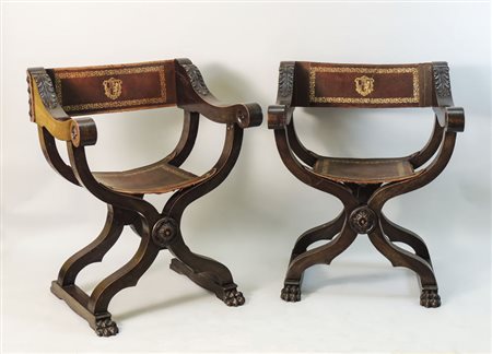 SERIE DI QUATTRO POLTRONCINE SAVONAROLA IN NOCE - FOUR SAVONAROLA WALNUT...