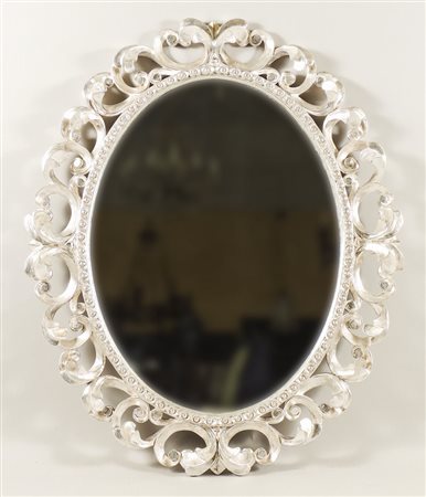 SPECCHIERA OVALE IN LEGNO TRAFORATO E ARGENTATO - SILVERWOOD OVAL MIRROR...