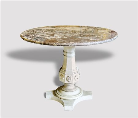 TAVOLINO TONDO DA GIARDINO IN MARMO - MARBLE ROUND TABLE sostegno centrale a...