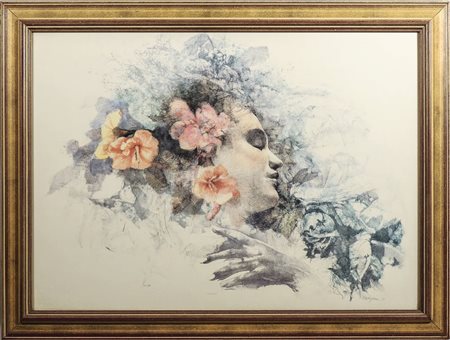 RENZO VESPIGNANI (1904-2001) Ritratto femminile con fiori - Femal Portrait...