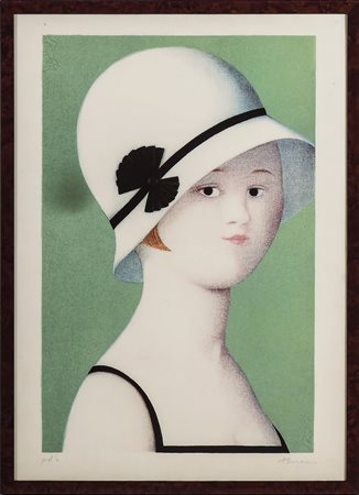 ANTONIO BUENO (1918-1984) Ritratto di ragazza con cappello - Portrait of a...