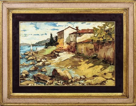 CARLO FABBRINI Paesaggio marino - Seascape olio su cartone - oil on...