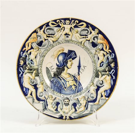 PIATTO DA PARATA IN CERAMICA SMALTATA - GLAZED TERRACOTTA PLATE inizio del XX...