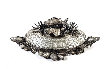 GRANDE CENTROTAVOLA IN ARGENTO - FISH AND SEAFOOD SILVER CENTREPIECE Firenze...