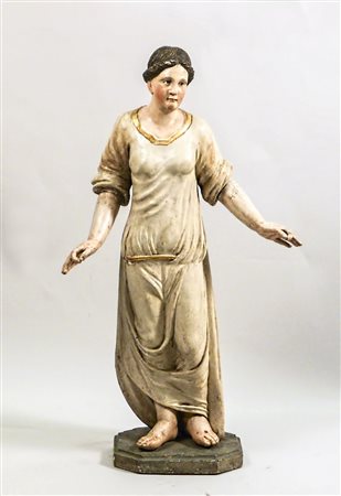 FIGURA IN LEGNO INTAGLIATO E DIPINTO - CARVED AND PAINTED FIGURE XVIII secolo...