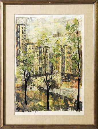 PARIGI - PARIS olio su carta - oil on paper, firmato Jean Louis Frigara, in...