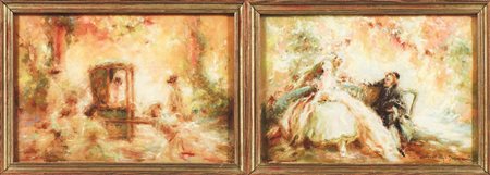 SCENE GALANTI - ROMANTIC SCENES G. Stelly Desmoulins (XIX-XX) coppia di...
