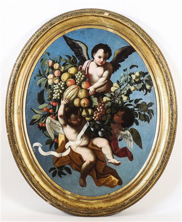 PUTTI CON TRIONFO DI FRUTTA - PUTTI WITH FRUITS Scuola italiana del XIX...