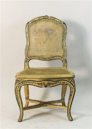 SEDIA IN LEGNO LACCATO COLOR CREMA - LACQUERED CHAIR dipinta con motivi...