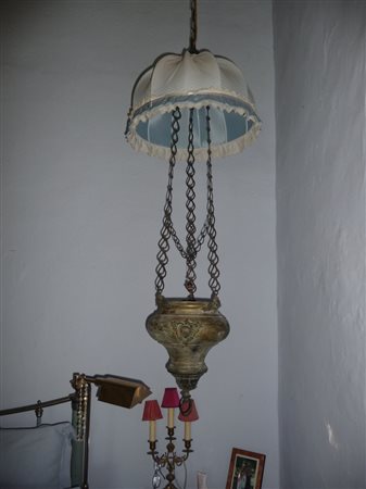 ANTICO TURIBOLO IN TÔLE - OLD TOLE THURIBLE montato come un lume pensile h cm 37